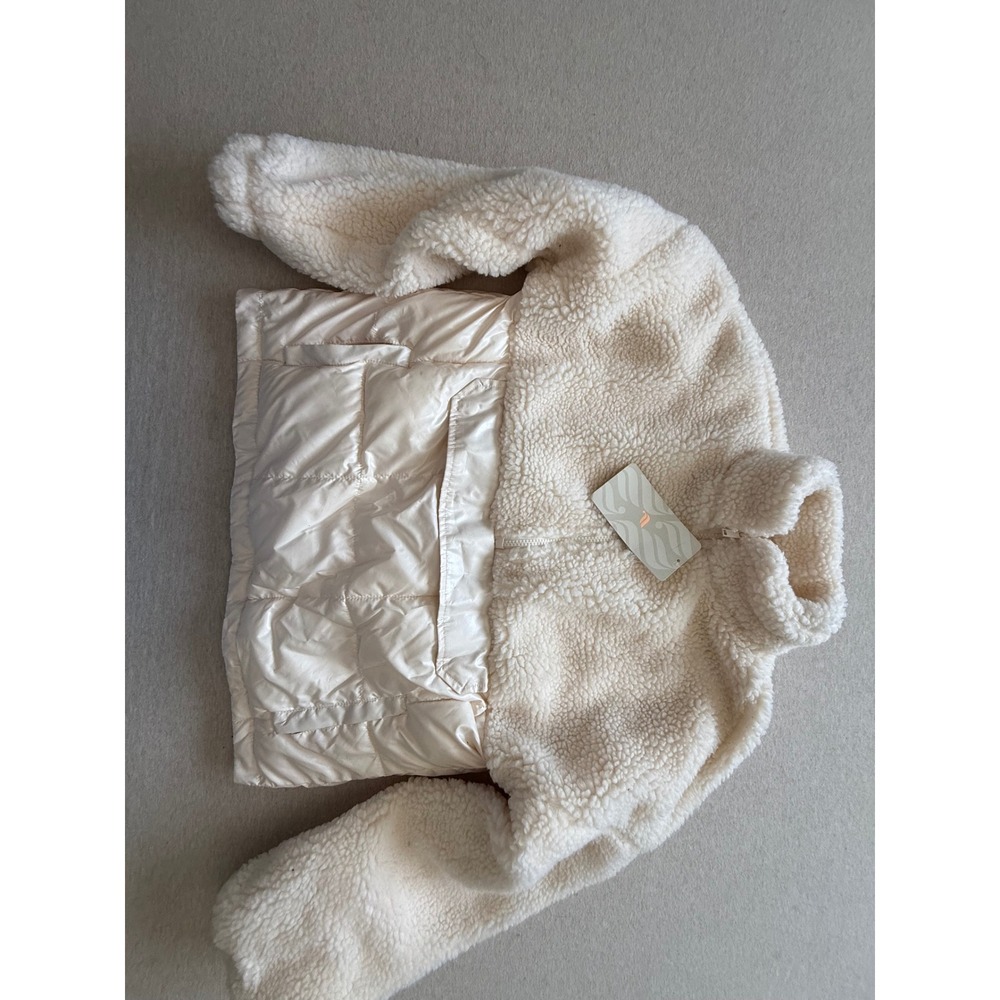 Fabletics Nelly Mixed Media Half Zip Sherpa Puffer Pullover Cream XS JT2149976
